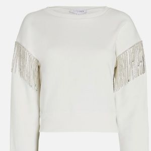 INTERMIX Patsy Crystal-Embellished (Rhinestone Fringe) French Terry Sweatshirt!